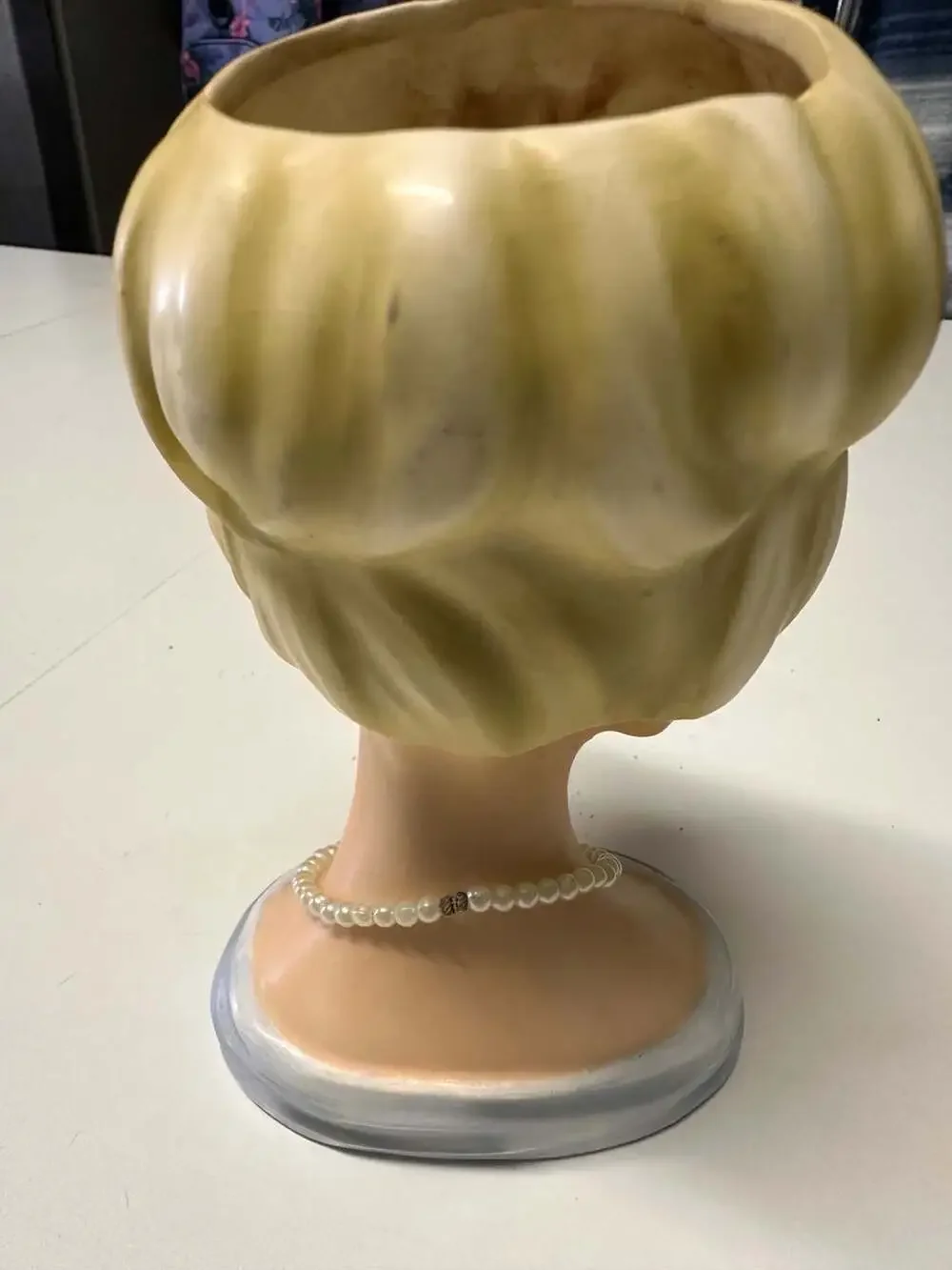Vintage Rubens Lady Head Vase 485 Yellow Hair Pearls Planter